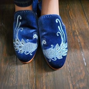 Zara Velvet Peacock Slides